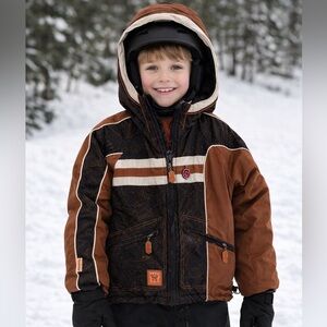 Obermeyer Black and Brown Patterned Jacket Kids Preschool 8, 5T 4T